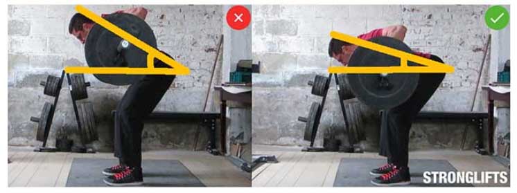 Inclinazione del torso nel rematore con bilanciere