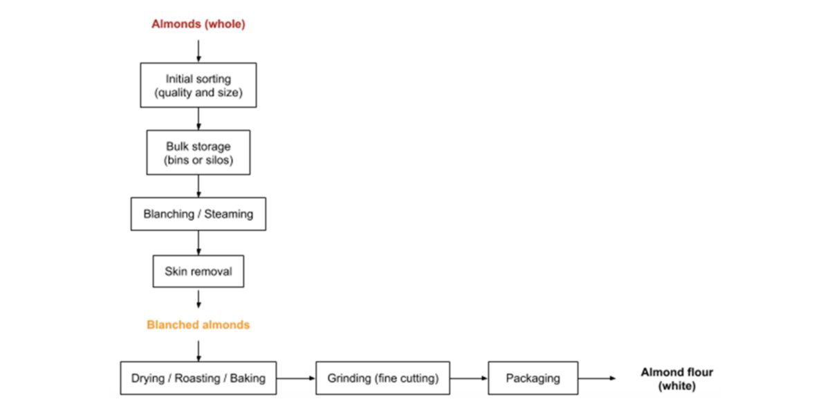 Flow chart del trattamento della farina di mandorle Flow chart del trattamento della farina di mandorle
