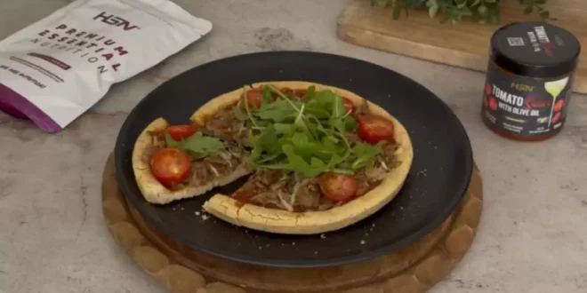 Pizza ai funghi e rucola ad alto contenuto proteico